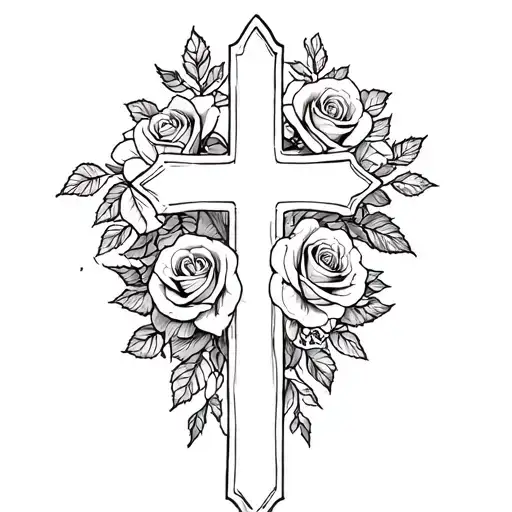 cross with roses underneath tattoo design idea