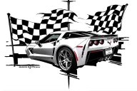 Checkered Flag Racing in cross like corvette car tattoo design idea
