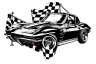 Checkered Flag Racing in cross like corvette car tattoo design idea