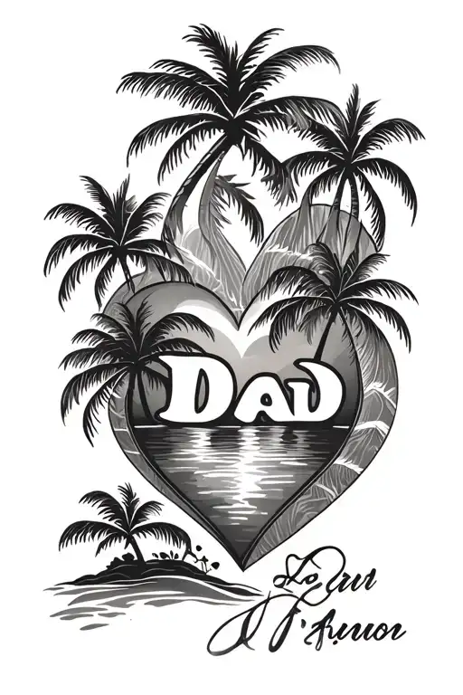 dad memorial tattoo with palm trees in a heart shape tattoo design idea