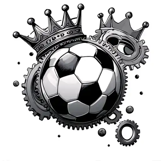 half soccer ball and half made of crown gears tattoo design idea