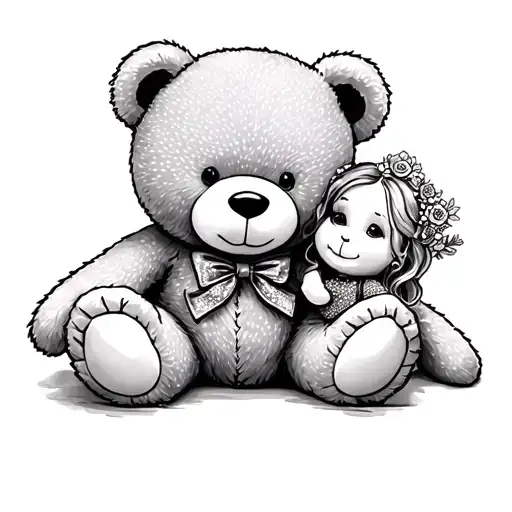 teddy bear with Dolly in cursive tattoo design idea