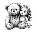 teddy bear with Dolly in cursive tattoo design idea