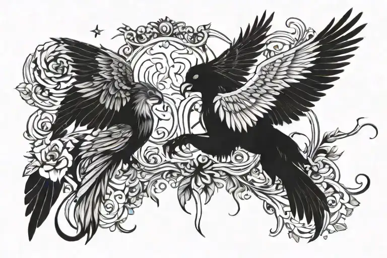 Gemini and leo, freedom, birds and feathers tattoo design idea