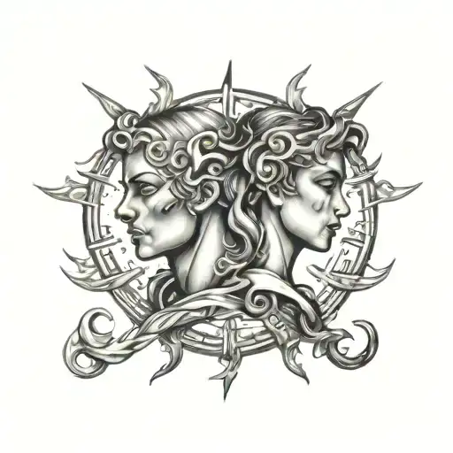 face break gemini zodiac sign tattoo design idea