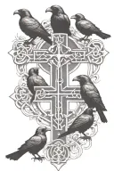 rooker family crest with 2 large crows and 4 small crows with celtic cross tattoo design idea