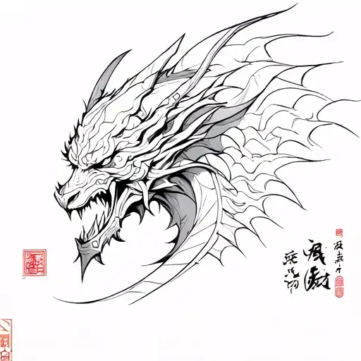 Combine elements of a samurai armor and Chinese calligraphy with subtle devil motifs (Teufel) tattoo design idea