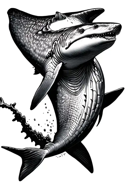 black and white animals in a whale shark outline tattoo design idea