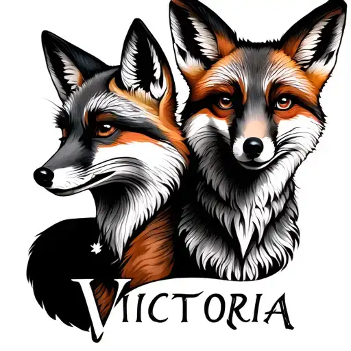 The name Victoria and a fox in the middle of the name tattoo design idea