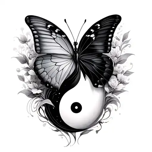 Butterfly Yin Yang tattoo design idea