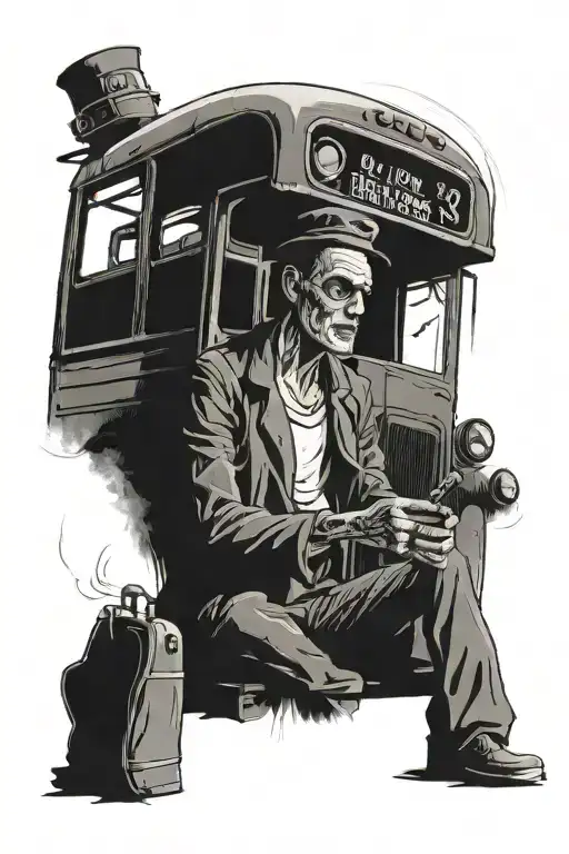 The bus has just left, there's probably another one coming soon. Moden, that's what's happening in the meantime, but he's standing there smoking his shit. tattoo design idea