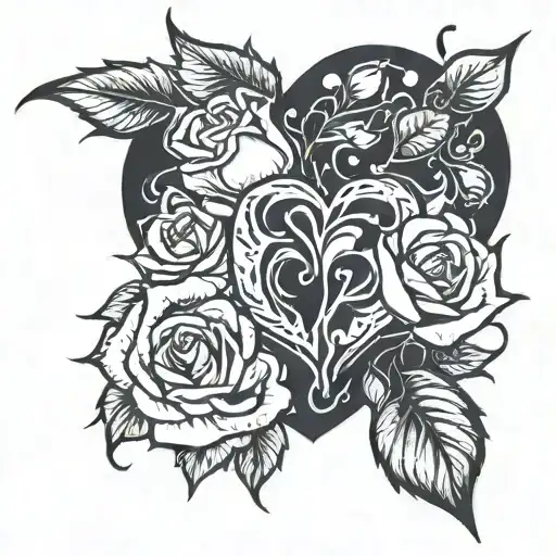 Fire heart & wilting rose tattoo design idea