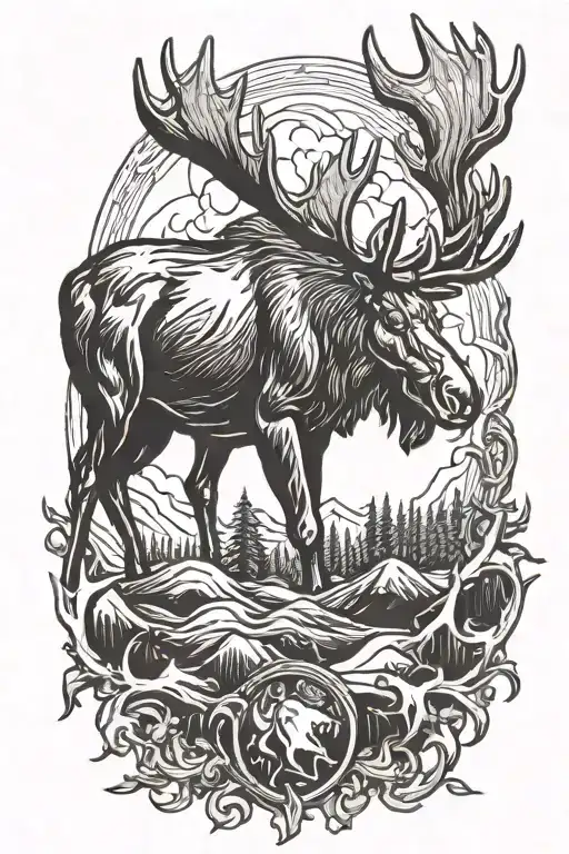 moose bucking antlers tattoo design idea