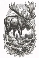 moose bucking antlers tattoo design idea
