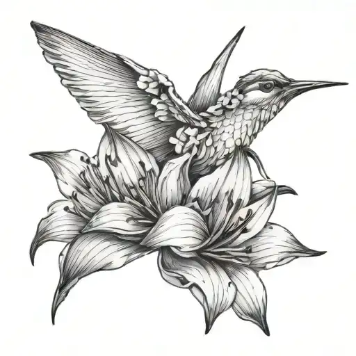 paper crane with amaryllis flower tattoo design idea