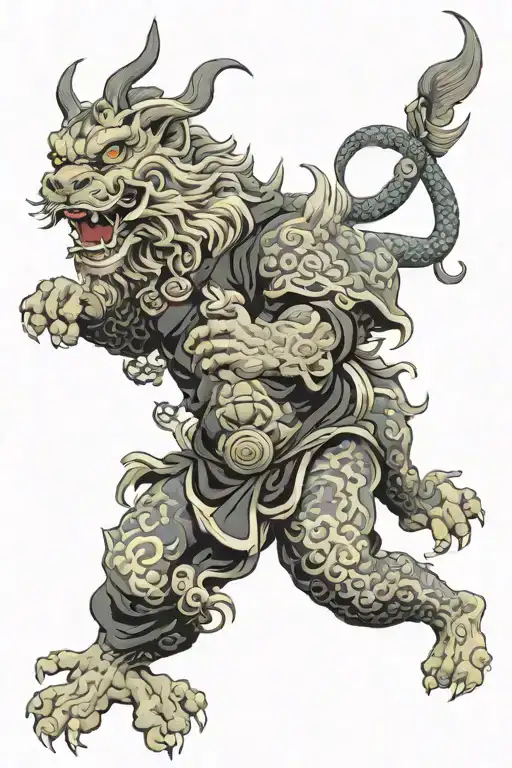  KOMAINU SAMUTAY AND ONI DEMON tattoo design idea