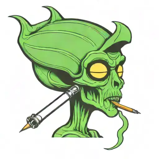alien smoking joint tattoo design idea