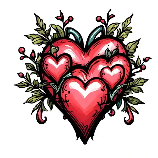 large heart with three small hearts  tattoo design idea