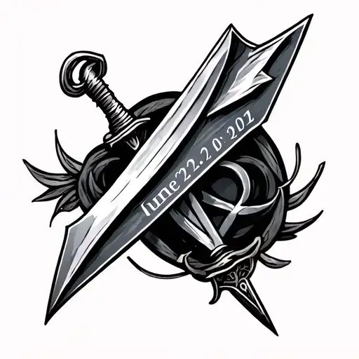 Dagger with date June 22, 2021 tattoo design idea