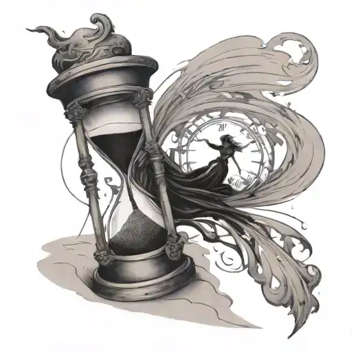 A gothic hourglass. The sand is a woman trapped inside the hourglass and she's trying to escape tattoo design idea