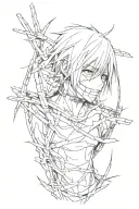 Barbed wire and Tokyo Ghoul anime style tattoo tattoo design idea