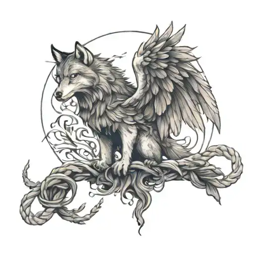 phoenix and the russian wolf with a broken hangman's rope tattoo design idea