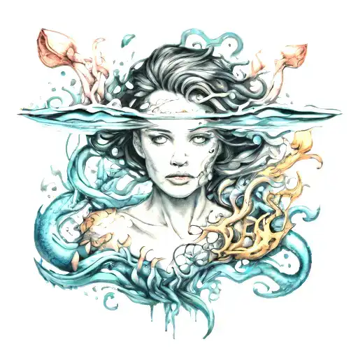 underwater girl tattoo design idea