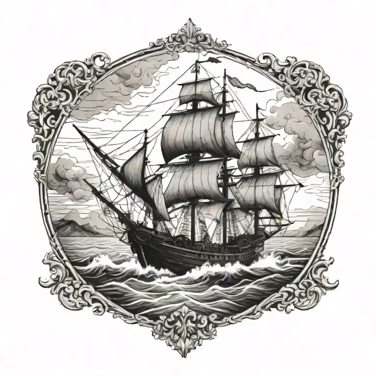 boat 18th century tattoo design idea