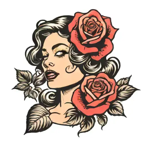 lady head with rose  tattoo design idea