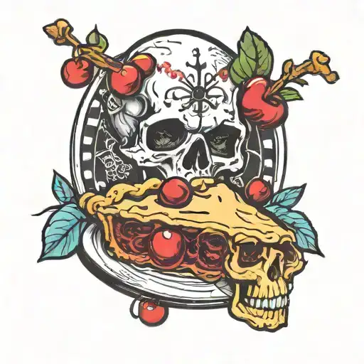 cherry pie with skull tattoo design idea