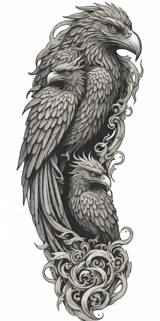 phoenix and 3-headed dog hades tattoo design idea