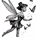 tinkerbell cartoon Peter Pan version with her fairy dust falling  in a shape of butterflies with the year 1972 tattoo design idea