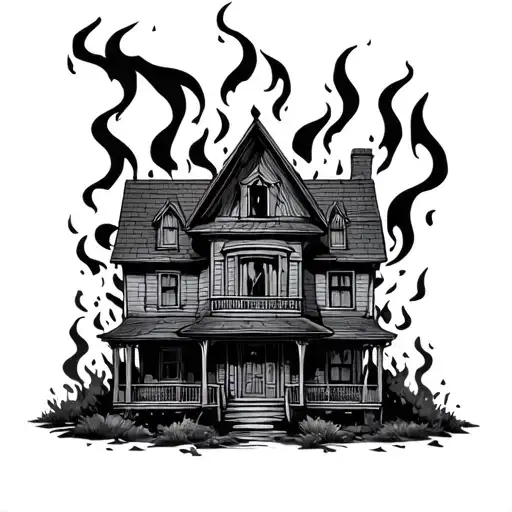 Burning House tattoo design idea