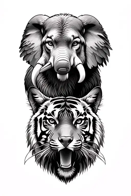 elephant, wolf, eagle, sloth, tiger separately tattoo design idea