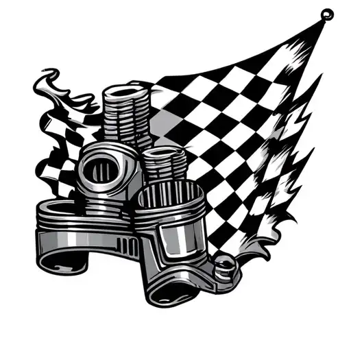 check your flags with Pistons and crankshaft and camshaft coming off of it tattoo design idea