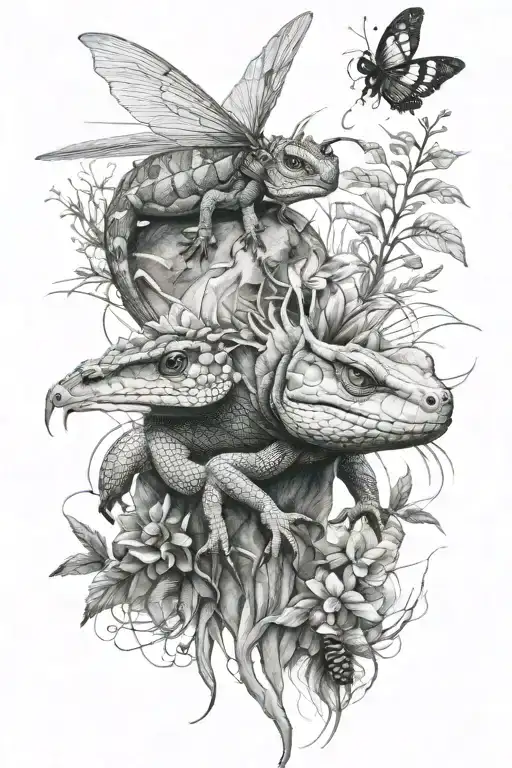 different reptiles and insects tattoo design idea