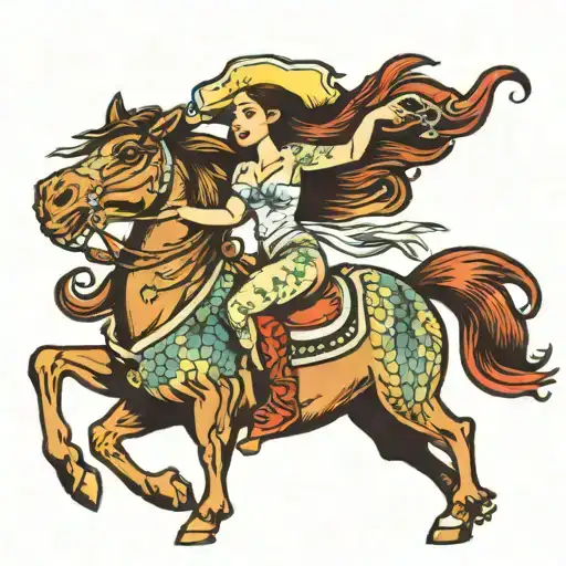 mermaid cowgirl riding a horse tattoo design idea