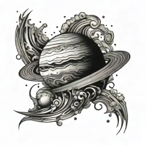 outline of Jupiter planet with I love you  tattoo design idea