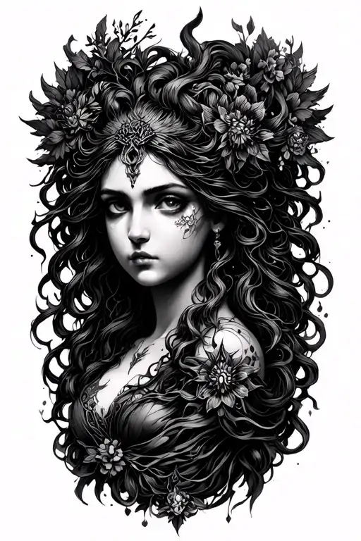 Hecate Persephone Nyx Lilith Medusa fine line tattoo tattoo design idea