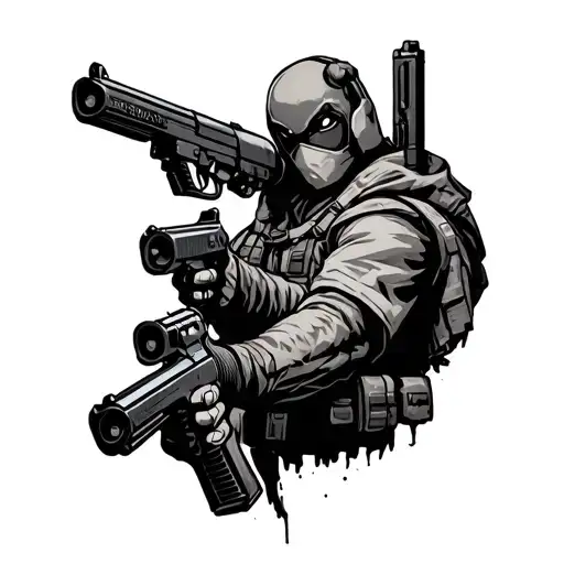 popular video game characters holding guns tattoo design idea