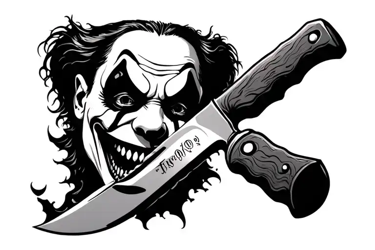 scary clown licking knife tattoo design idea