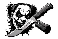 scary clown licking knife tattoo design idea