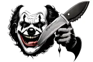 scary clown licking knife tattoo design idea