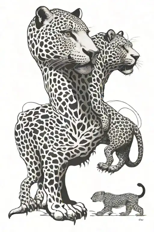 Black janguar and oramge jaguar looking at each other tattoo design idea