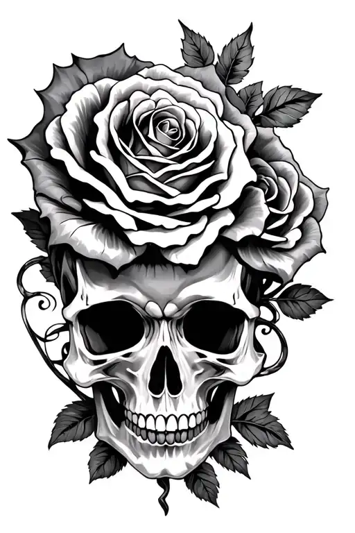 Skull roses & gothic style tattoo design idea