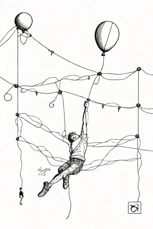 man hanging from balloon tattoo design idea