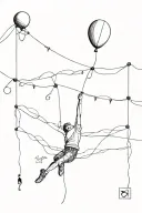 man hanging from balloon tattoo design idea