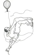 man hanging from balloon tattoo design idea