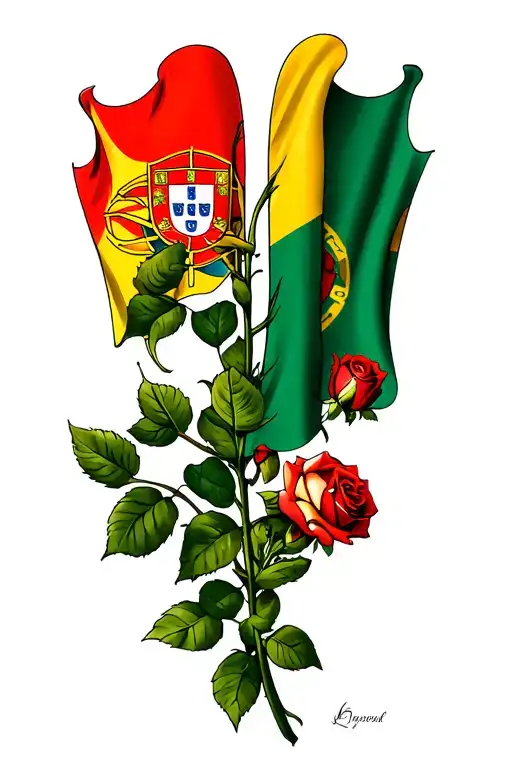 Irish and Portuguese flags intertwined roses tattoo design idea