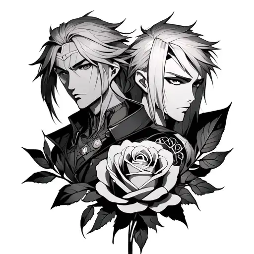 Full Metal Alchemist Edgard and Alphonse with a rose underneath tattoo design idea